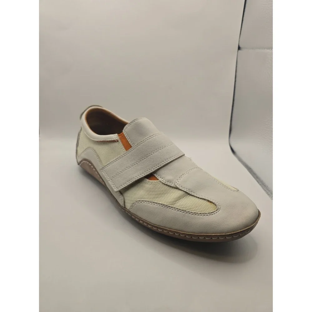 Cole Haan Mens Driving Shoes Size 9.5M White Leather With Orange